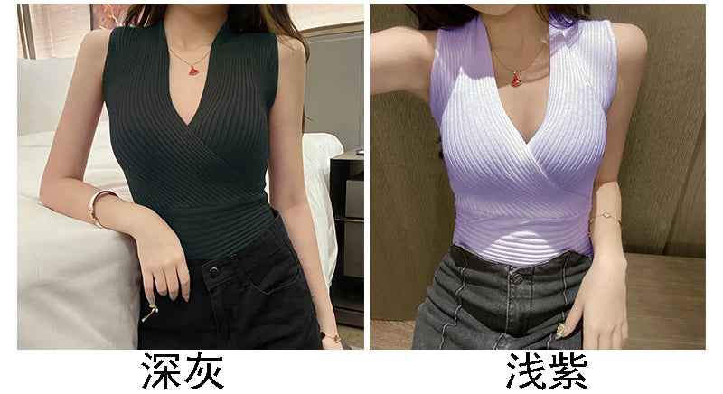 Suéter para Mujeres con  cuello en V Top elástico