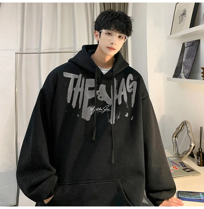 High Street Letter Print Oversized Hoodie Hombres Nuevo Hip Hop Moda Sudadera con capucha Otoño Y2K Vintage Pullover Hoody Ropa