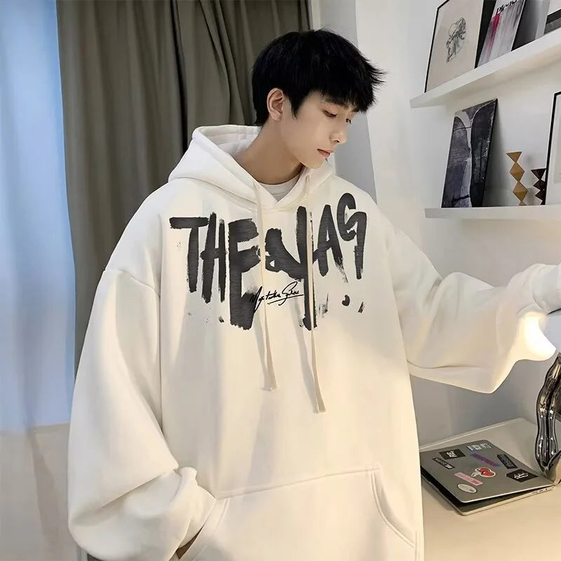 High Street Letter Print Oversized Hoodie Hombres Nuevo Hip Hop Moda Sudadera con capucha Otoño Y2K Vintage Pullover Hoody Ropa